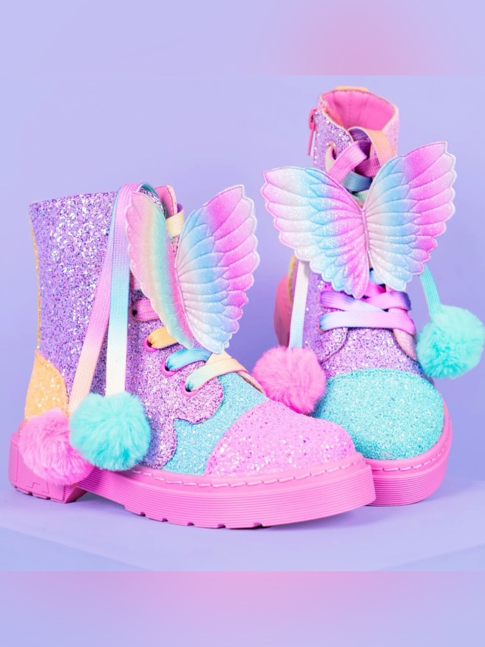Madmia Rainbow Glitter Pom Boots Shoes 5